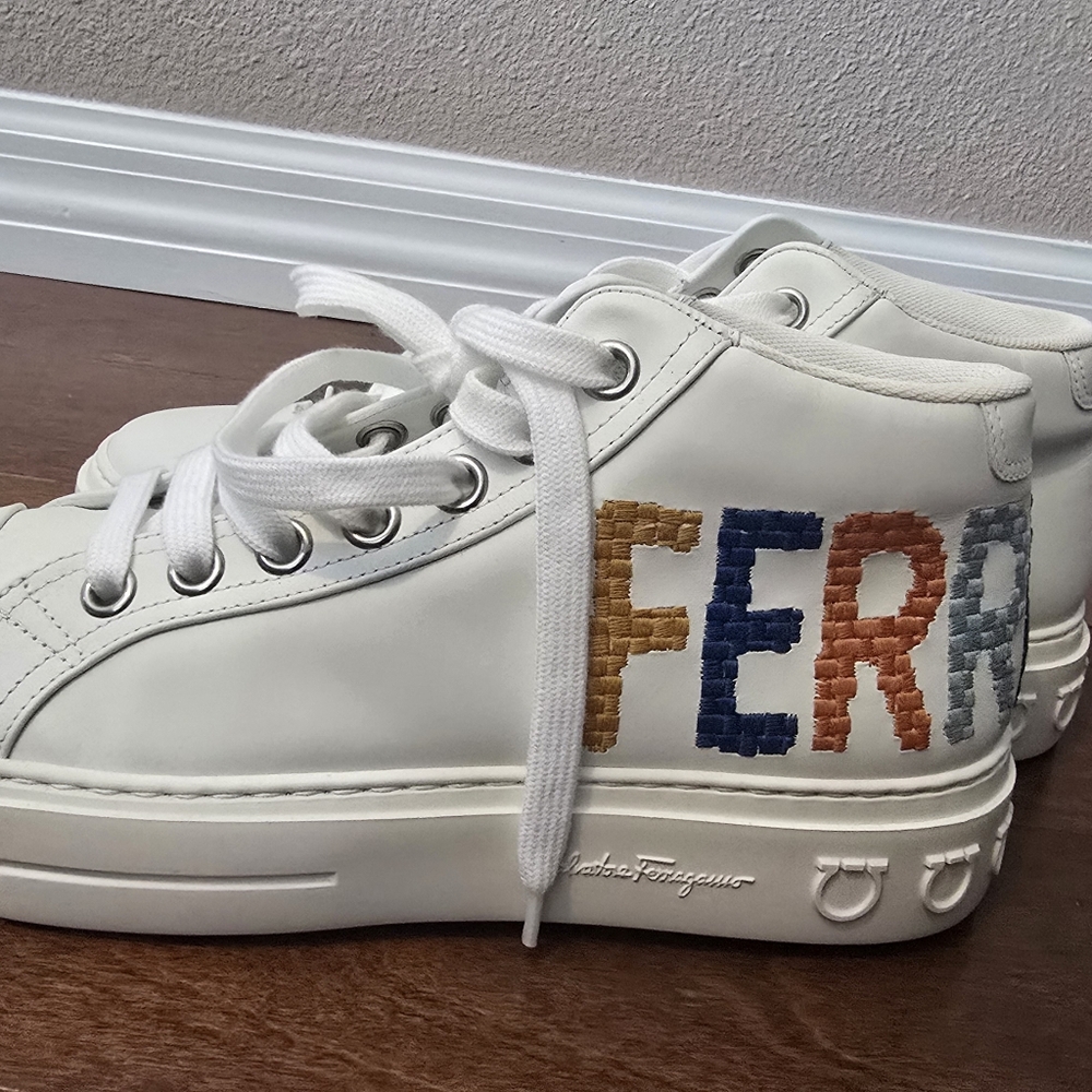 Salvatore Ferragamo White Sneakers with Multicolor Embroidery